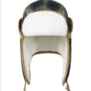 Wool Plaid Pattern Aviator Trapper Trooper Faux Fur Ear Flaps Hat